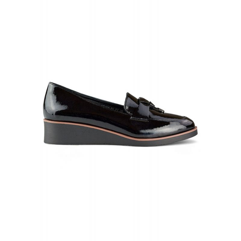 Women's patent leather wedge shoes, black 24-58266B