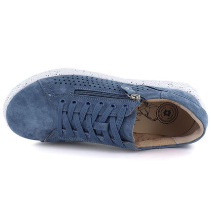 Women's leather openwork shoes on a blue platform M.Daszyński 26PB17-04