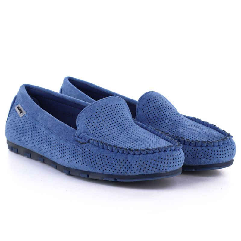 Women's moccasins, suede shoes, blue Potocki 09301