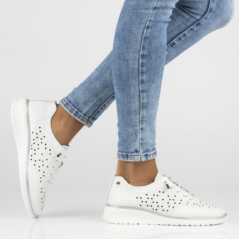 Women's leather openwork shoes, white Filippo DP6714