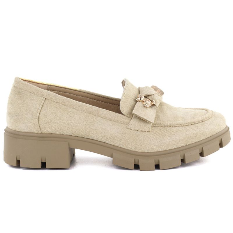 Women's suede shoes with decoration, beige M.Daszyński MR23106