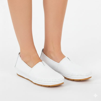 Women's leather slip-on shoes, white, S.Barski LR61-7051