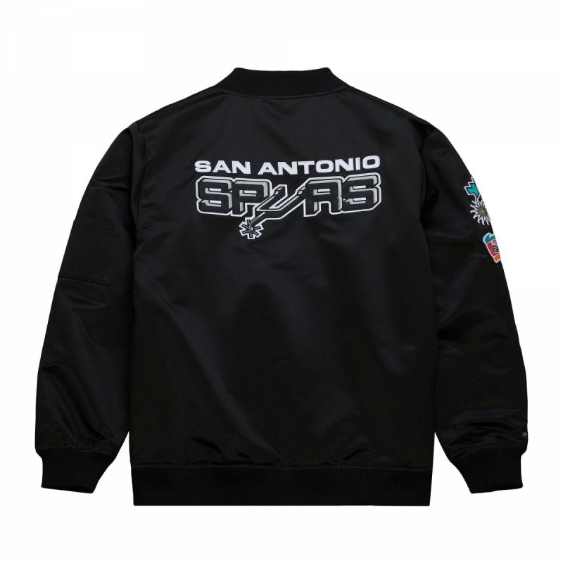Mitchell & Ness Lightweight Satin Bomber San Antonio Spurs M Jacket SJKT6599-SASYYPPPBLCK