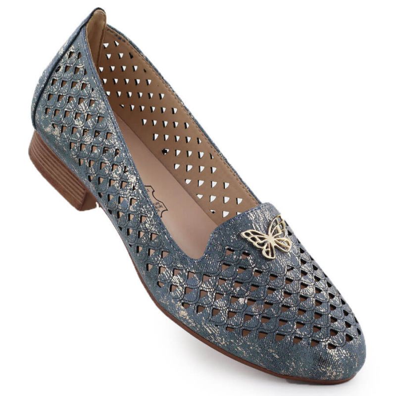 Women's openwork low-heeled shoes, blue M.Daszyński SA222-3