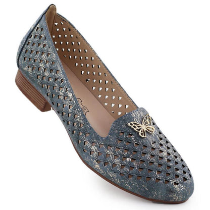 Women's openwork low-heeled shoes, blue M.Daszyński SA222-3