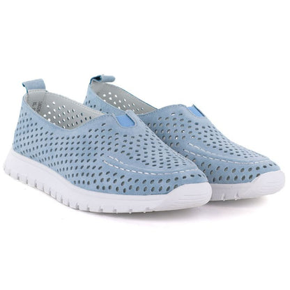 Women's leather openwork shoes, blue Vinceza 93220