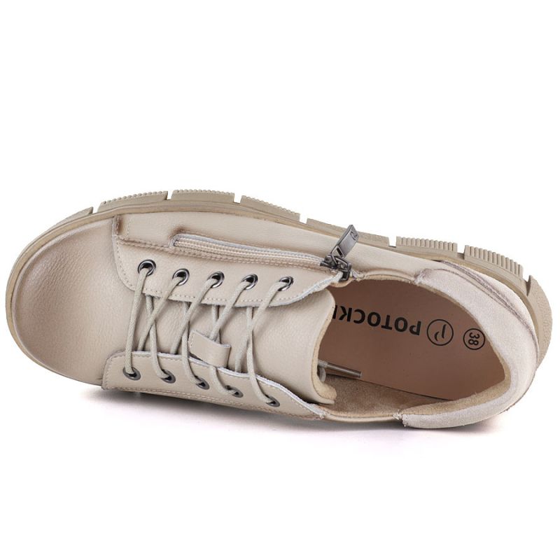 Women's beige leather platform shoes Cambell 26-19305