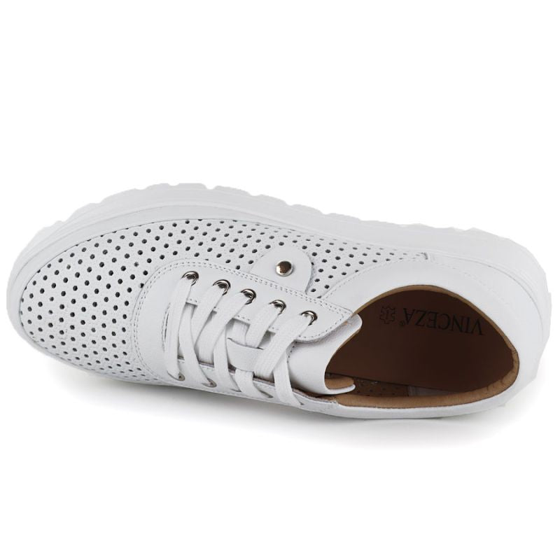 Women's leather openwork shoes, white, Vinceza 79629